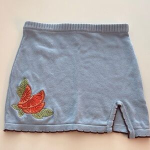 Another Girl Blue Knit Skirt with Orange Embroidery